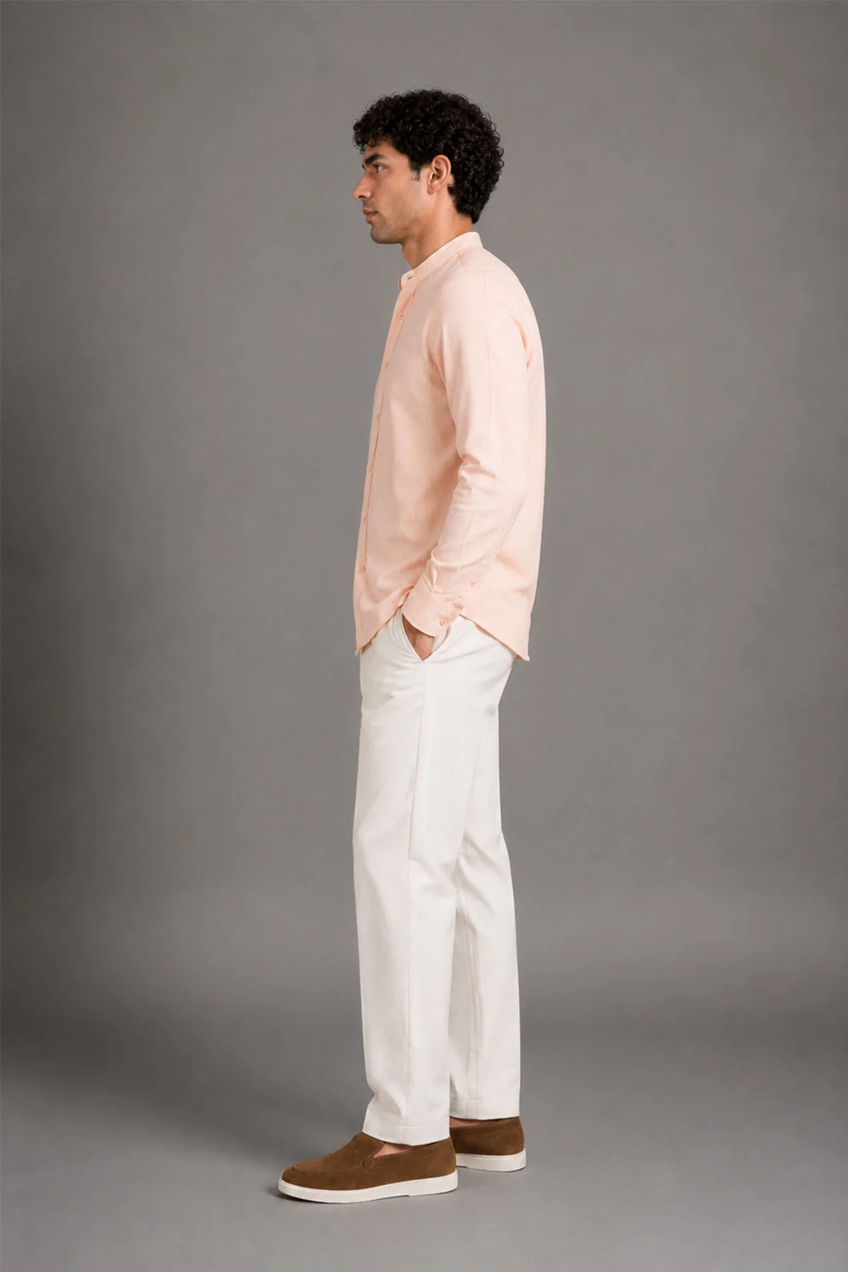BAND COLLAR LINEN SHIRT - Image 3