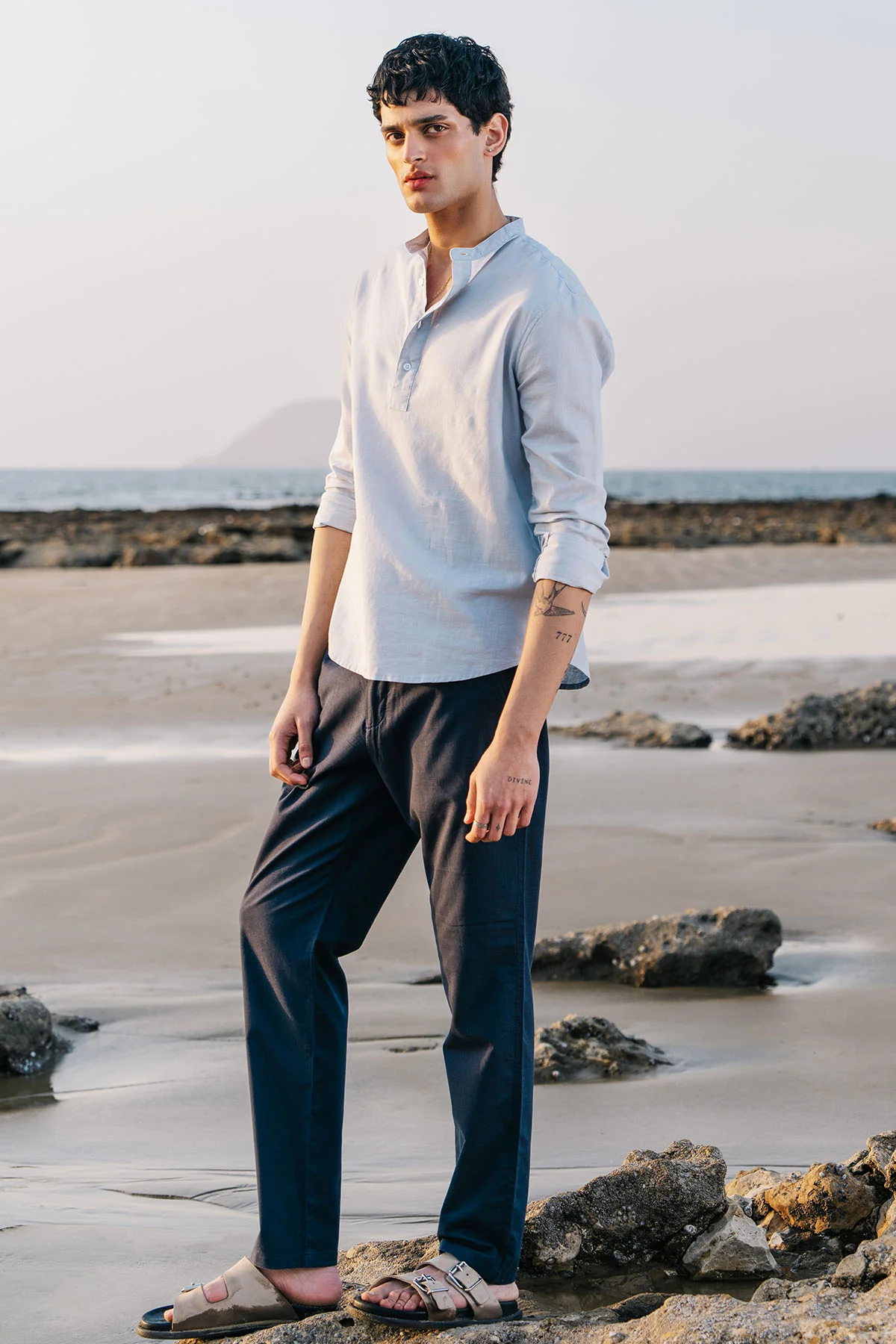 BAND COLLAR LINEN SHIRT - Image 5