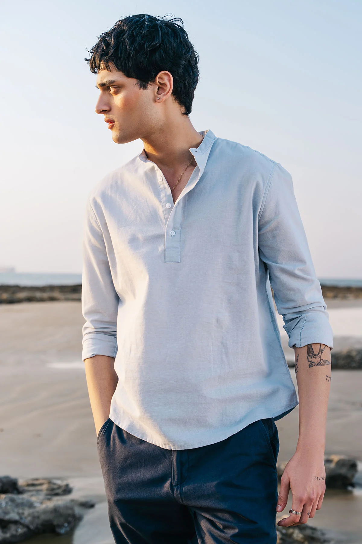 BAND COLLAR LINEN SHIRT - Image 7