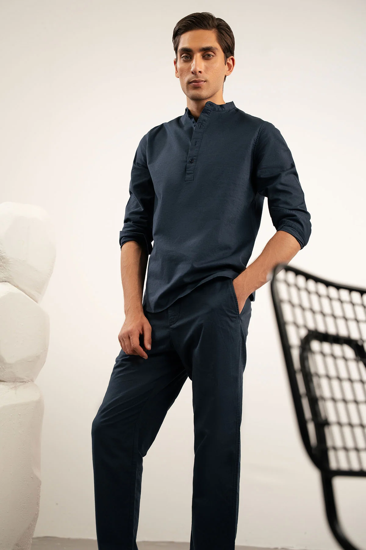 BAND COLLAR LINEN SHIRT - Image 8