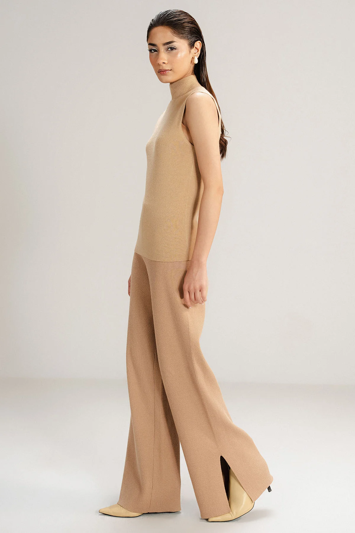 BEIGE WIDE PANTS - KNIT WEAR - Image 6
