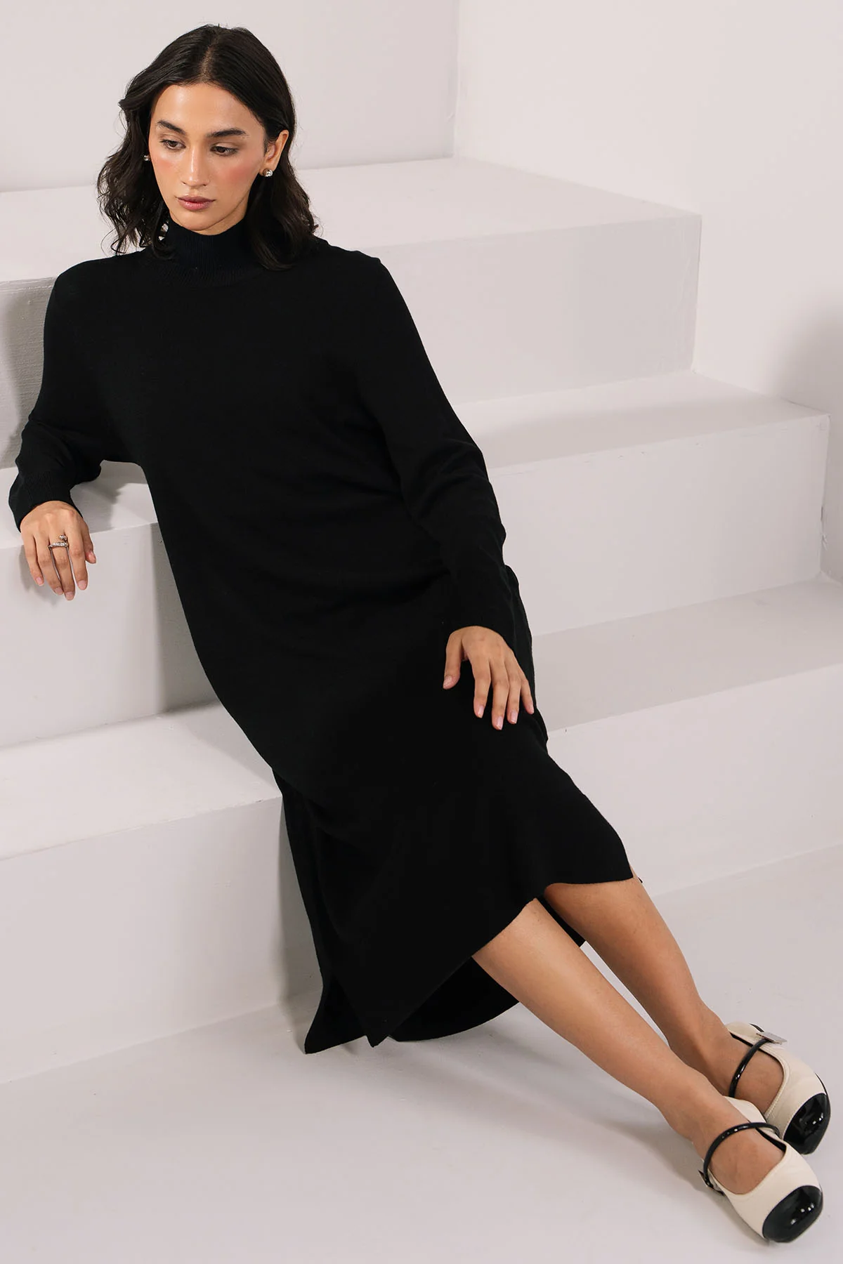 BLACK KNIT LONG DRESS - KNIT WEAR - Image 4