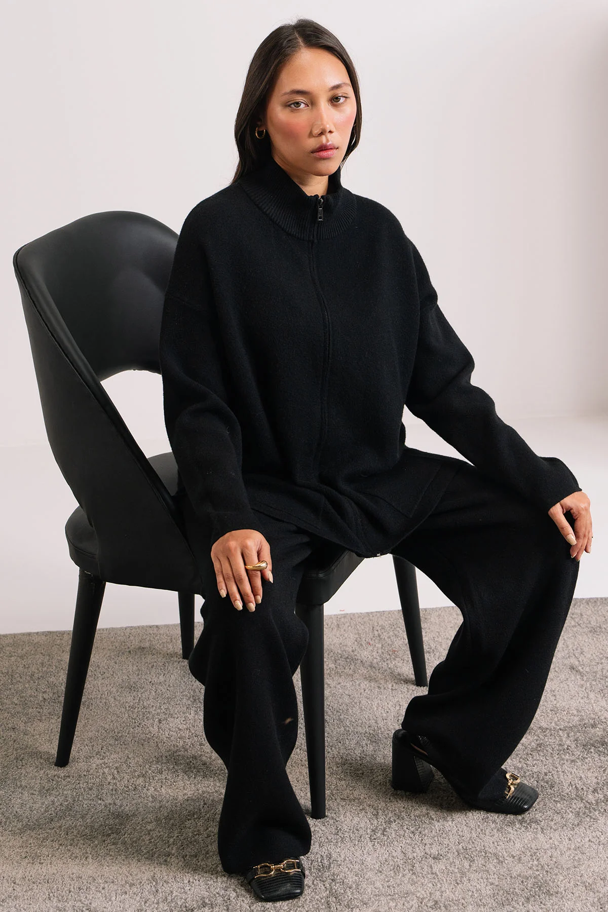 BLACK ZIP CO-ORD SET - KNIT WEAR - Image 6