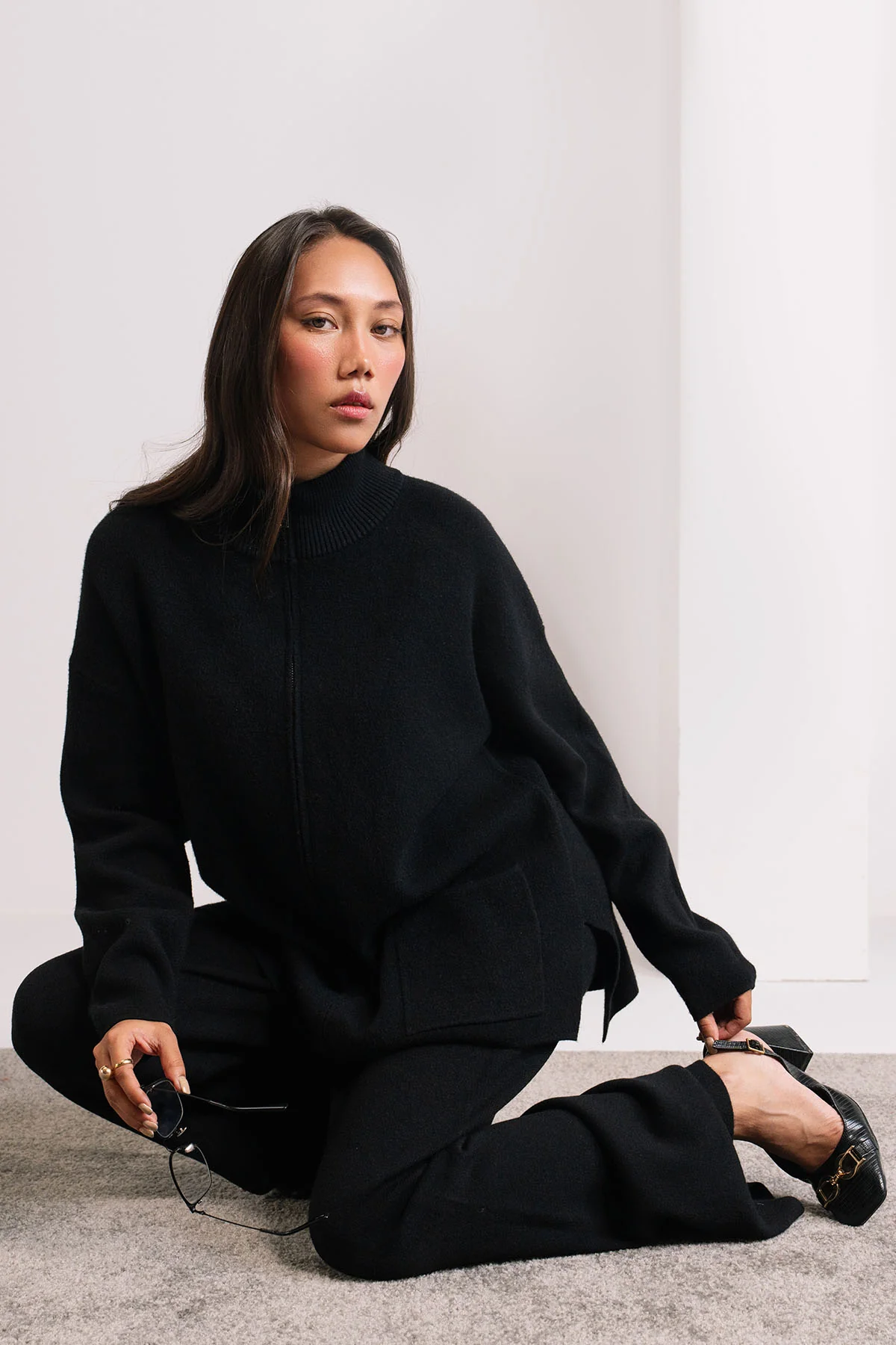 BLACK ZIP CO-ORD SET - KNIT WEAR - Image 8