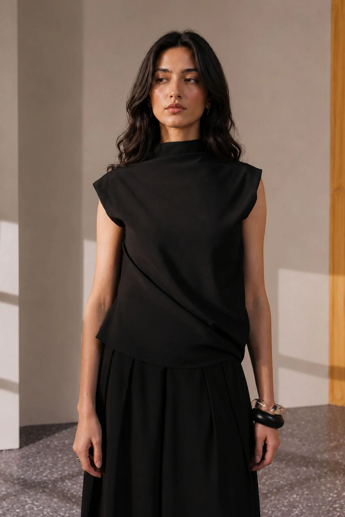DRAPED COWL NECK TOP