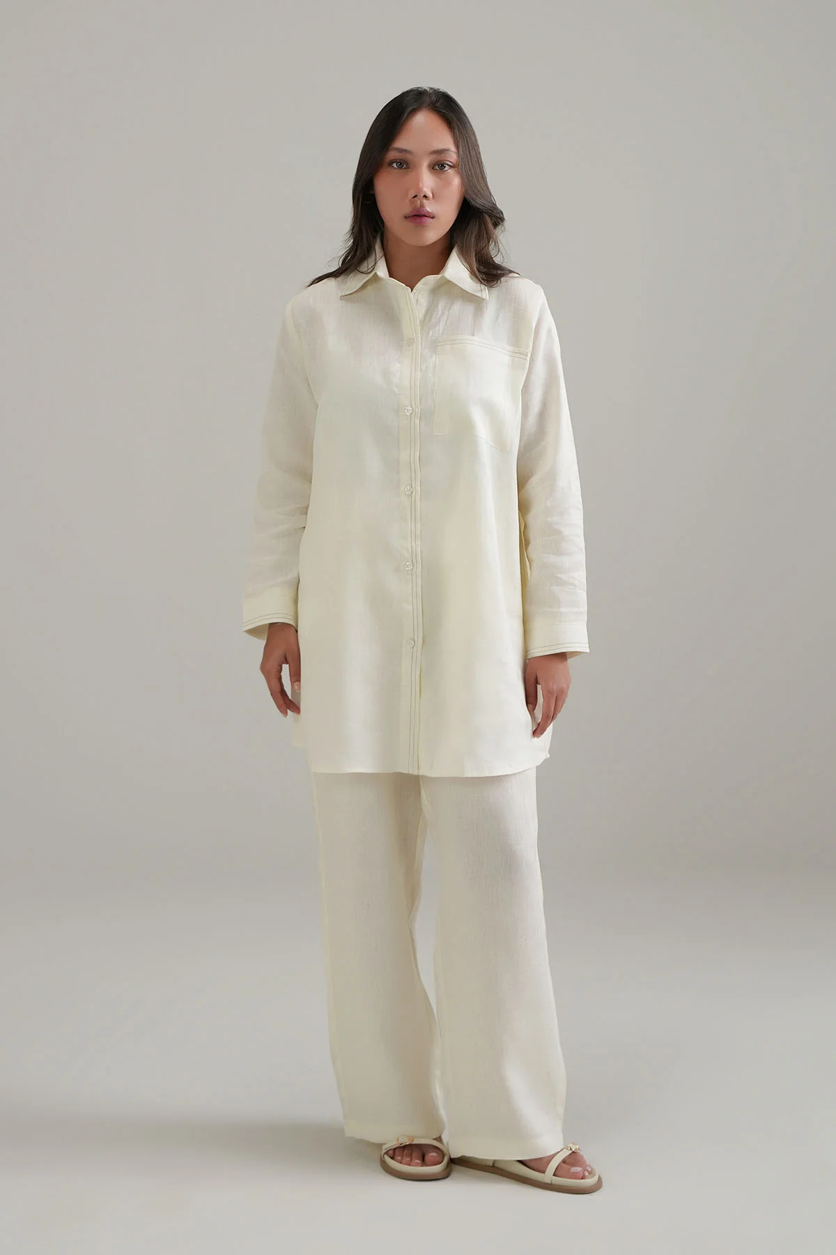 ELASTICATED RELAXED PANTS-100% LINEN