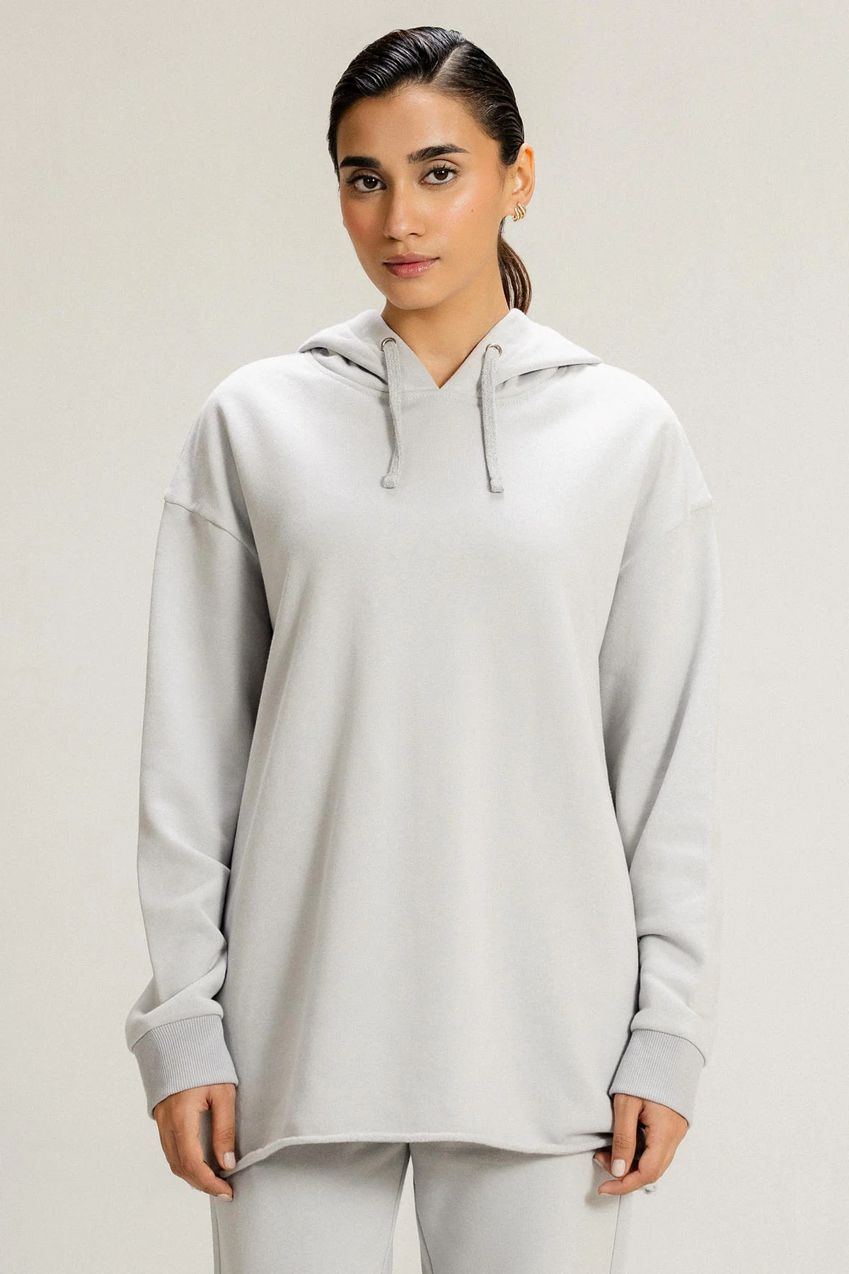 OVERSIZED LONG  HOODIE - PIMA FLEECE - Image 3