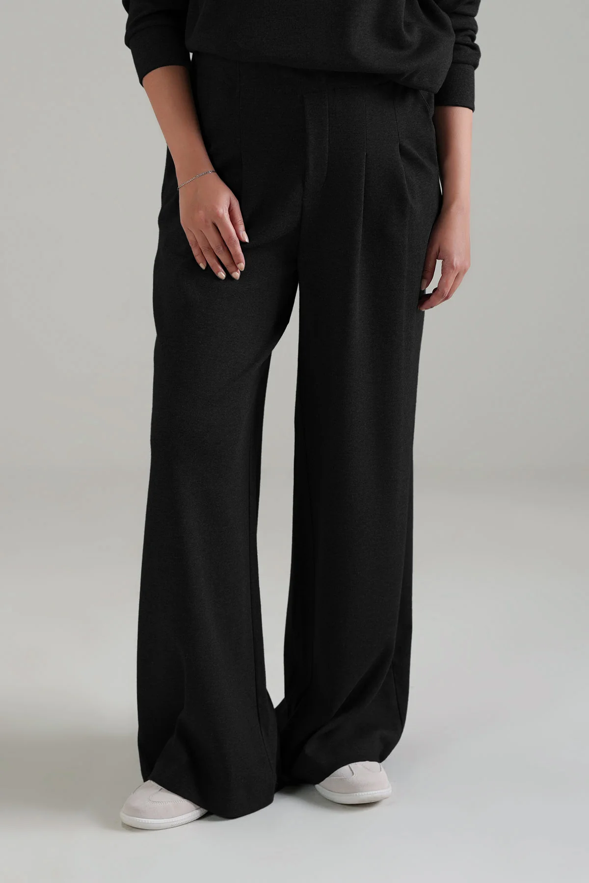 PLEATED WIDE LEG PANT-DOUBLE KNIT