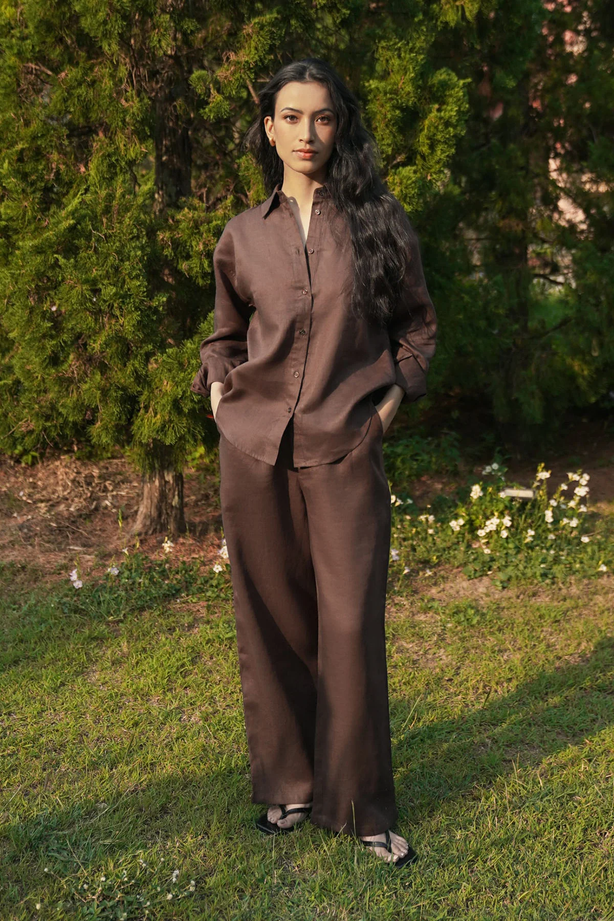 PLEATED WIDE PANTS-100% LINEN