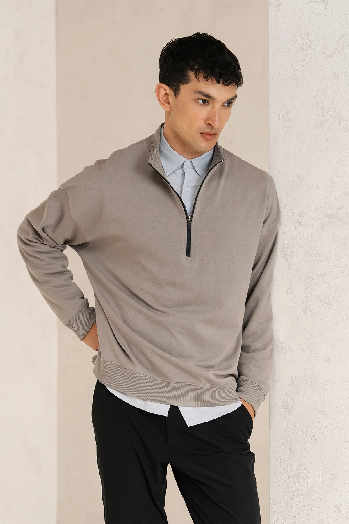 QUARTER ZIP BOXY FIT SWEATSHIRT - Image 5
