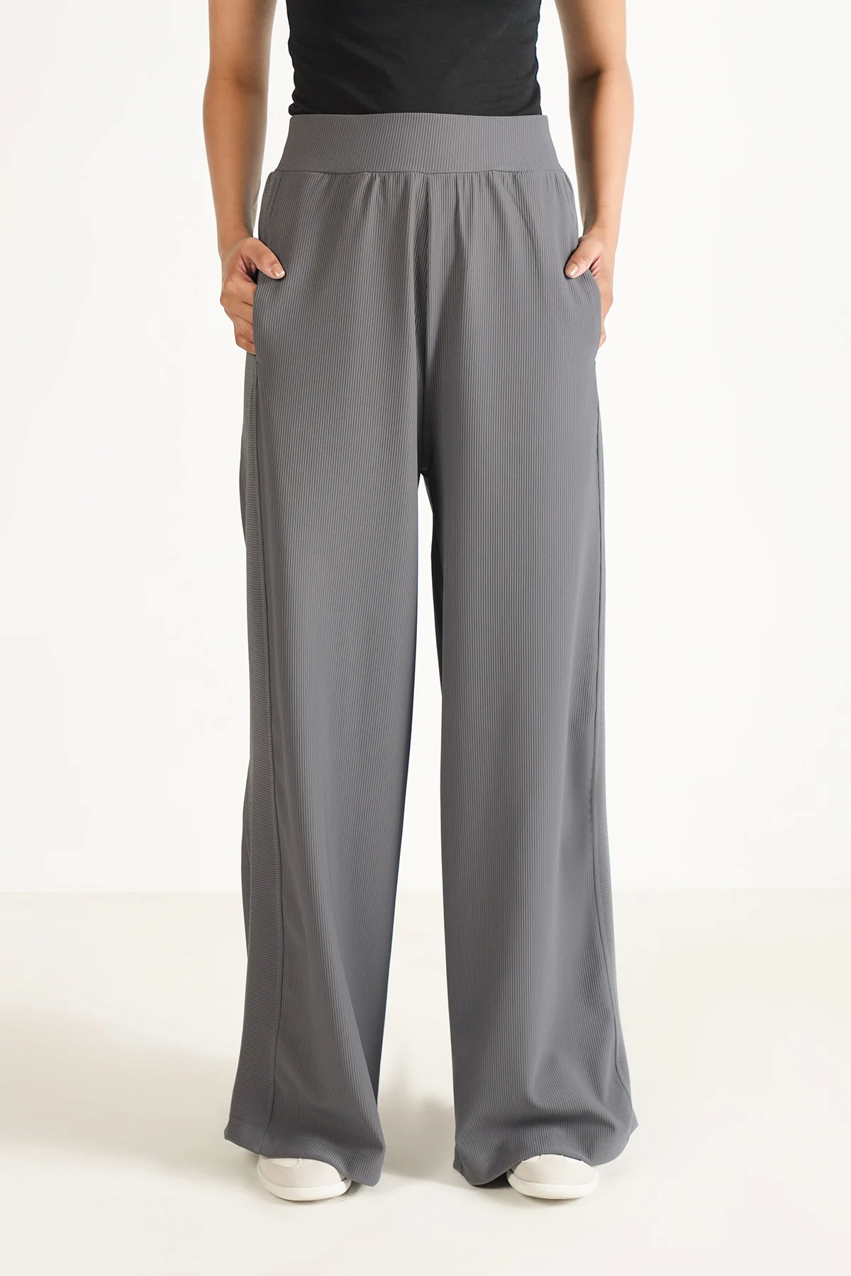RIBBED WIDE LEG PANTS