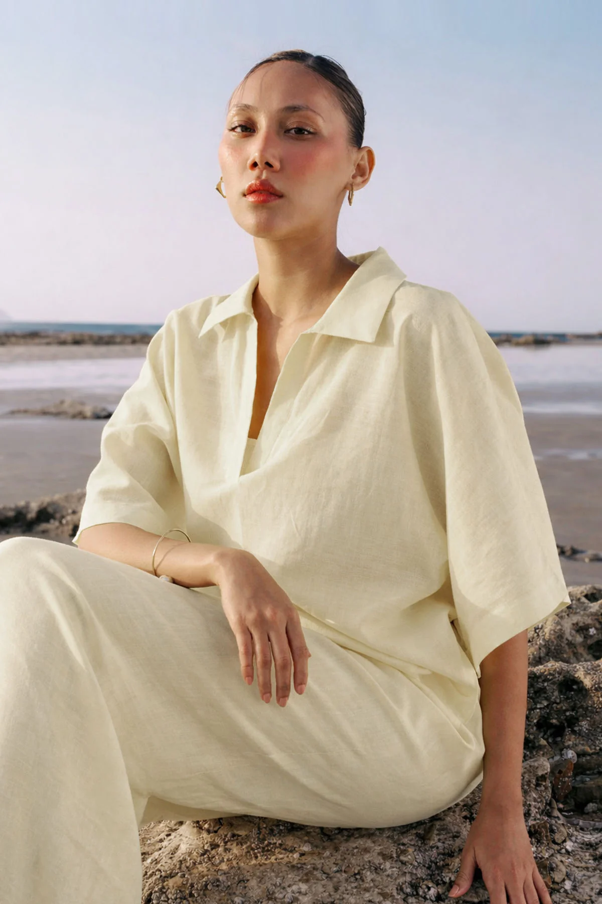 SHORT SLEEVE LINEN BLEND DRESS - Image 3