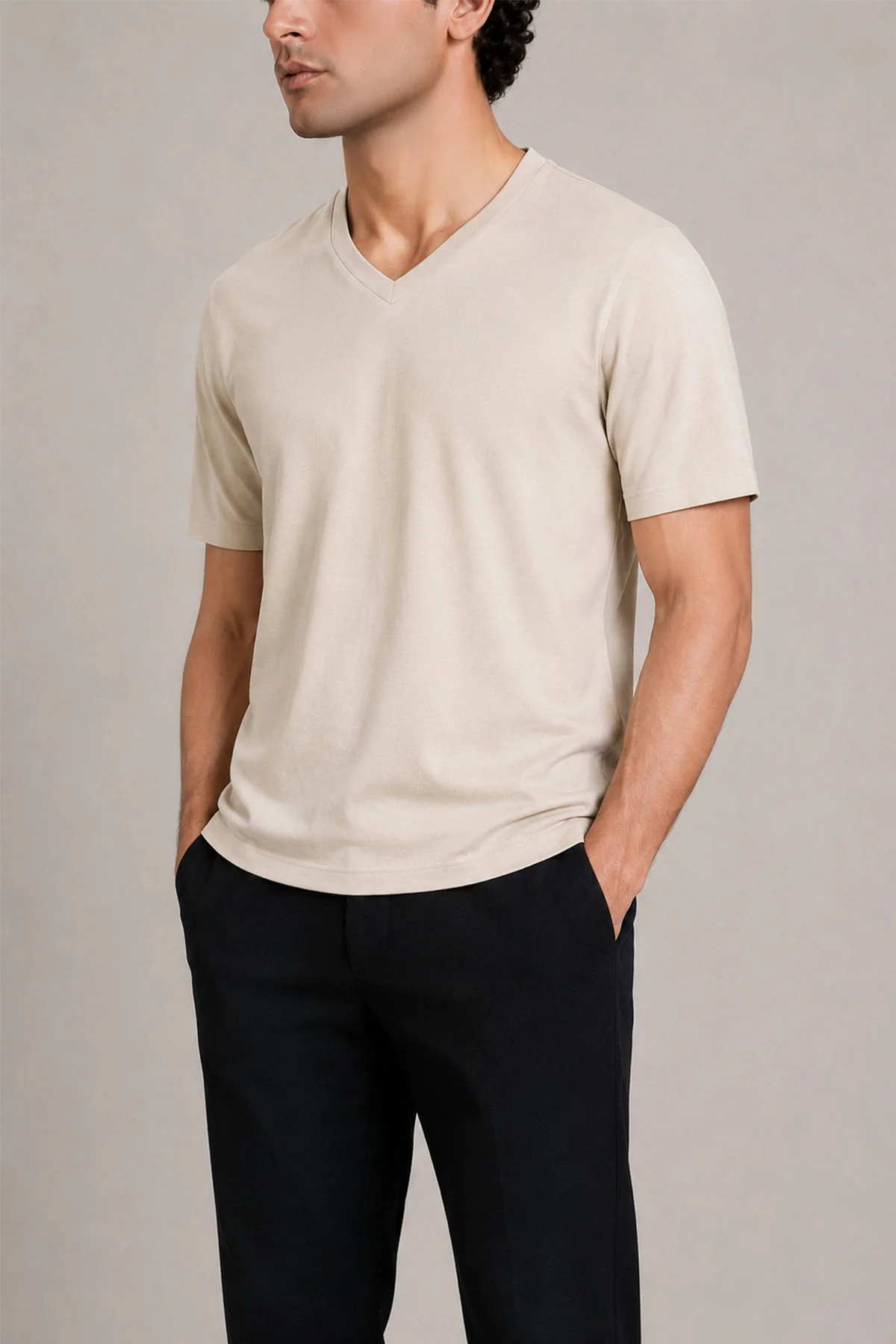 T-SHIRT V-NECK SUPIMA COTTON - Image 2