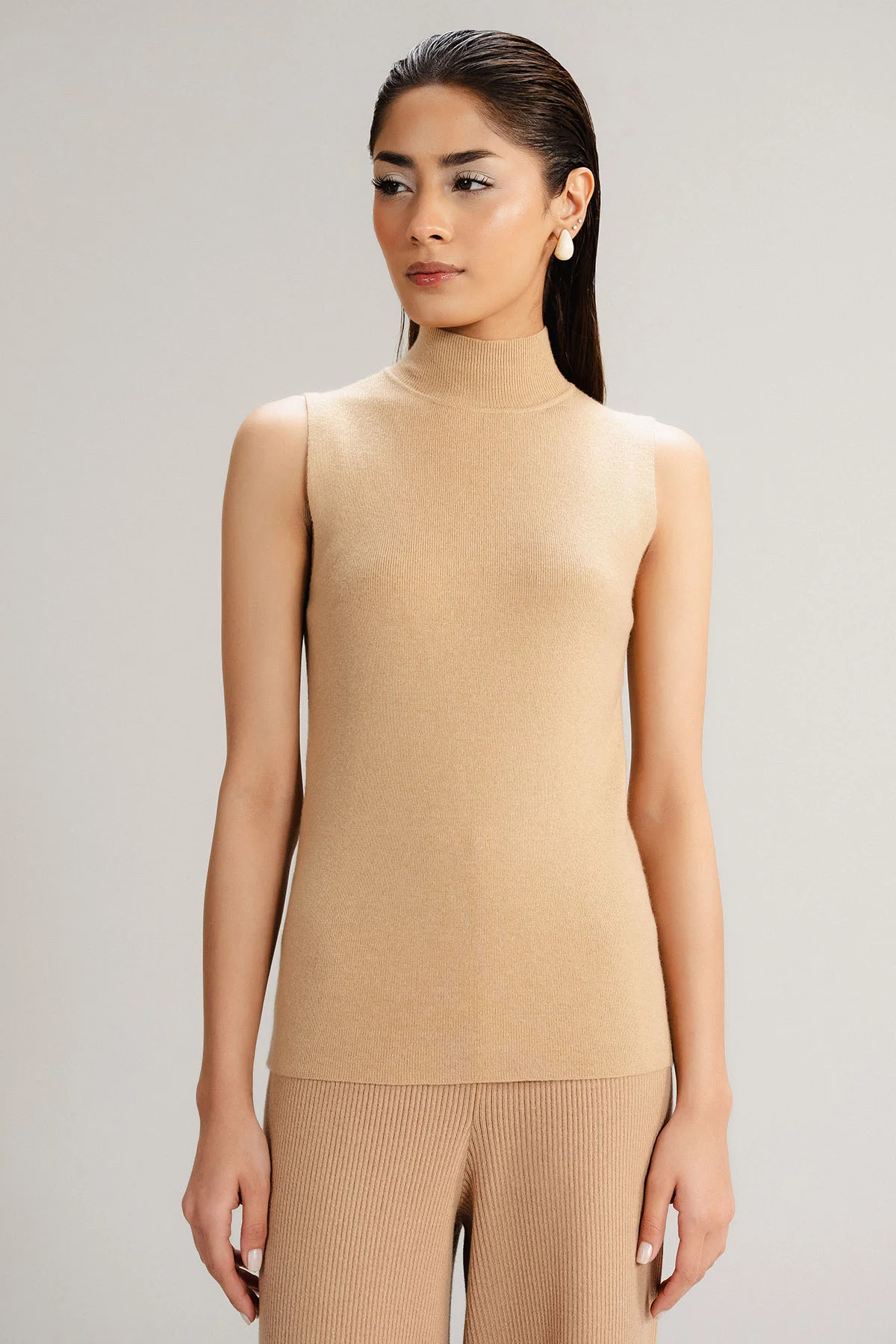 TAN MOCK NECK SWEATER - KNIT WEAR - Image 3